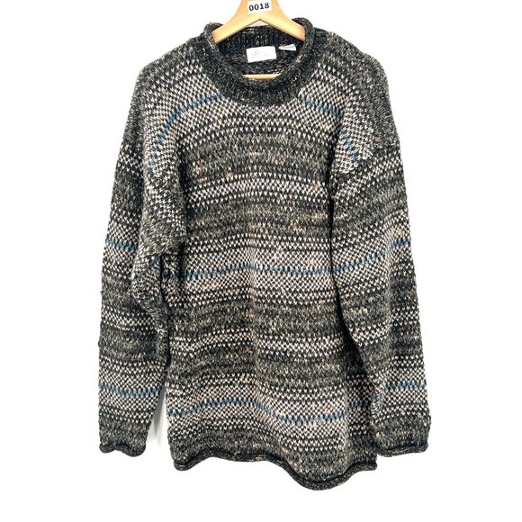 Vintage Prime Elements knit grandpa sweater oversized striped wool blend cozy XL - Picture 2 of 10